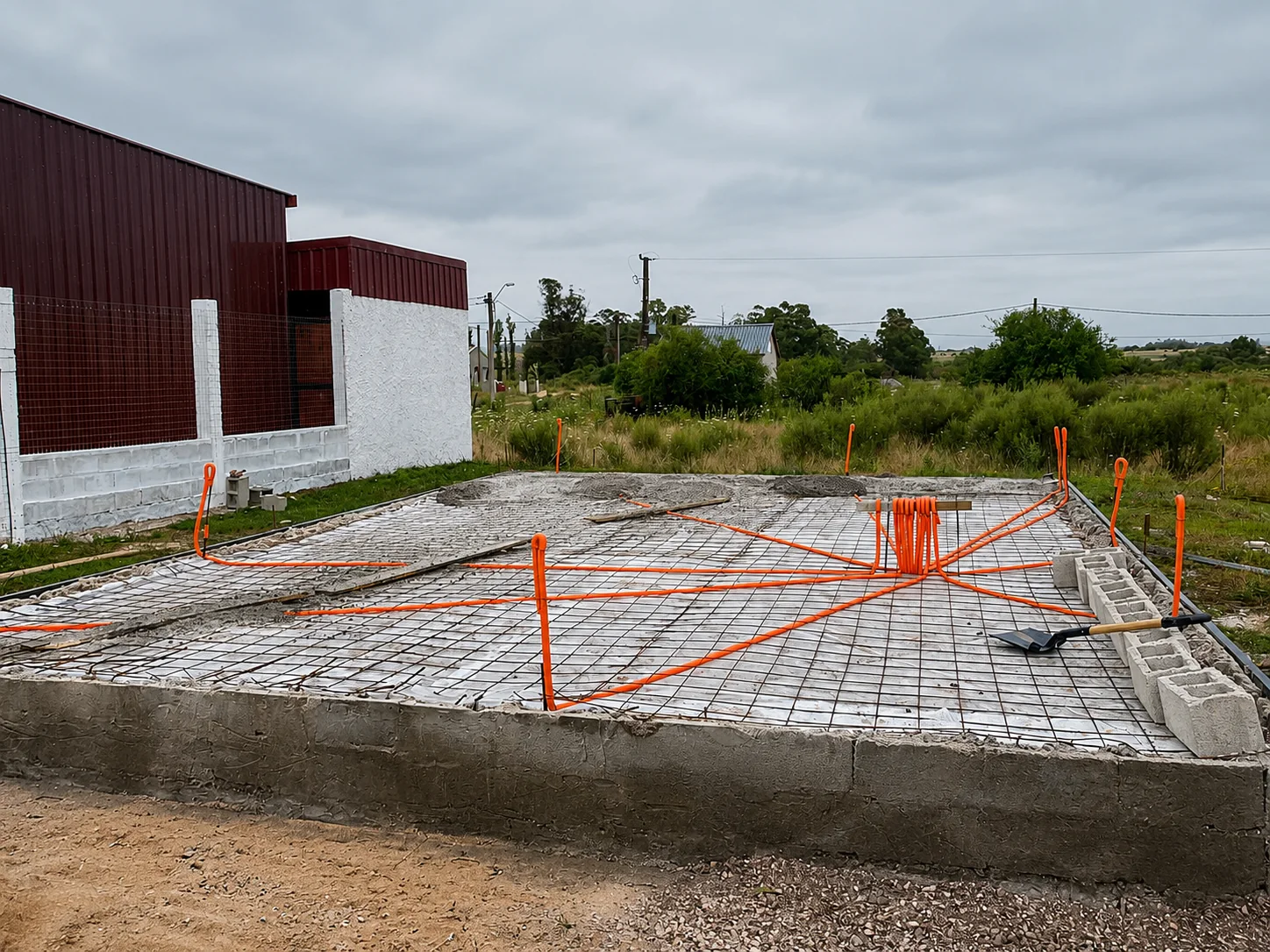 Losa de cimentación con instalaciones previstas antes del cierre estructural